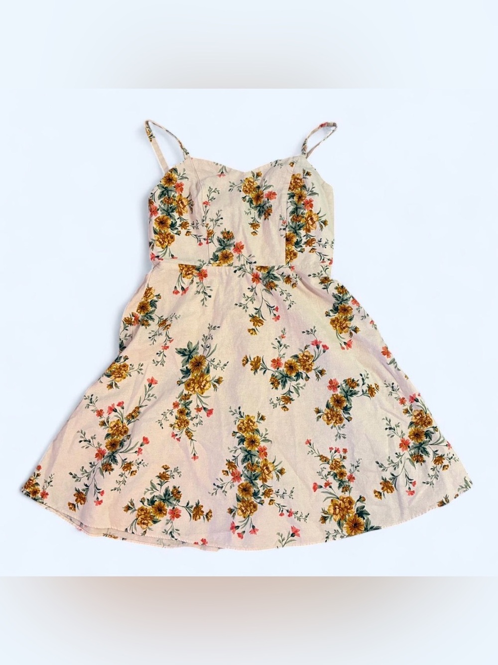 Old navy linen blend floral Sweetheart neckline Mini dress Cottagecore boho